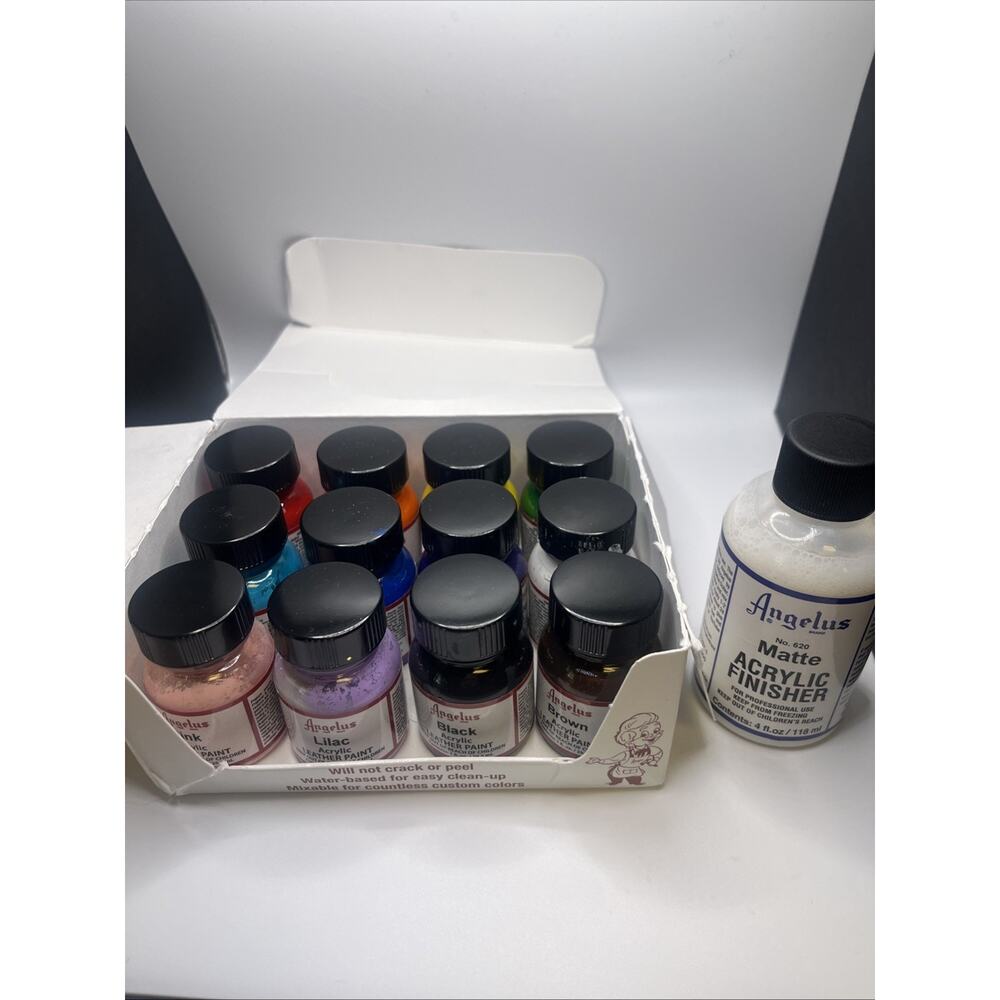 Angelus Acrylic Leather Paint Sneaker LOT (12 Colors / 1 oz) New + used white